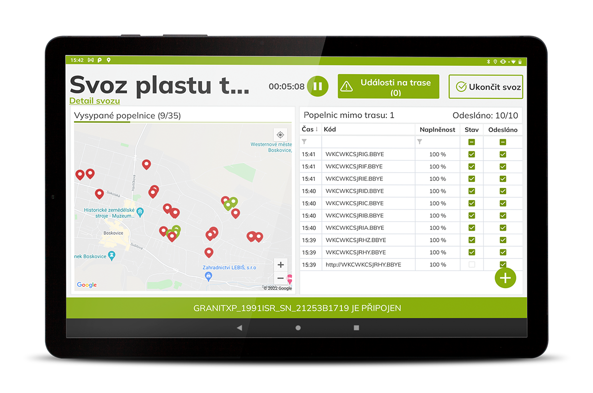 ukázka mobilní aplikace určená na sběr odpadu